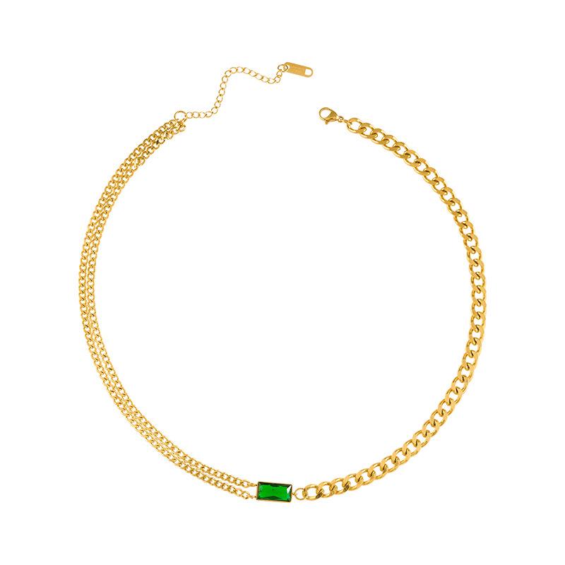 Set Colier Dublu Strat Stil Punk și Cercei cu Ciucure Verde din Oțel Titan pentru Femei