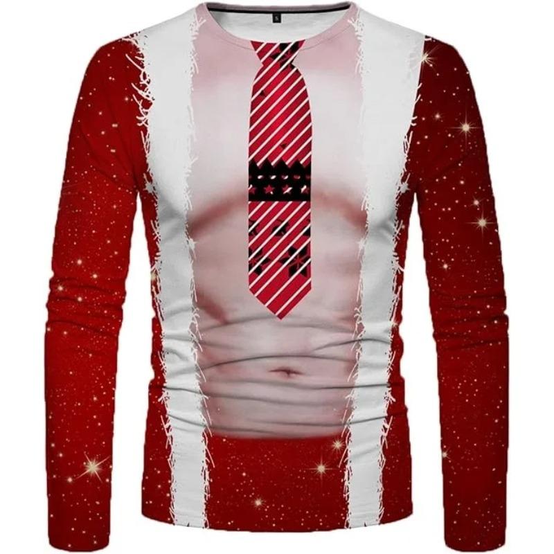 

3D Print Christmas Funny Ugly Long Sleeve T-shirt Novelty Casual Oversized Top O-Neck Tee S