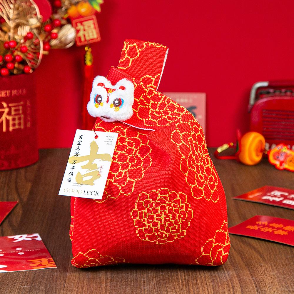 Jahr des Pferdes Roter Knoten Handgelenk Handtasche Cartoon Maskottchen Pony Gestrickte Süßigkeiten Tragetasche Wiederverwendbare Einkaufstasche Geschenkverpackungsbeutel