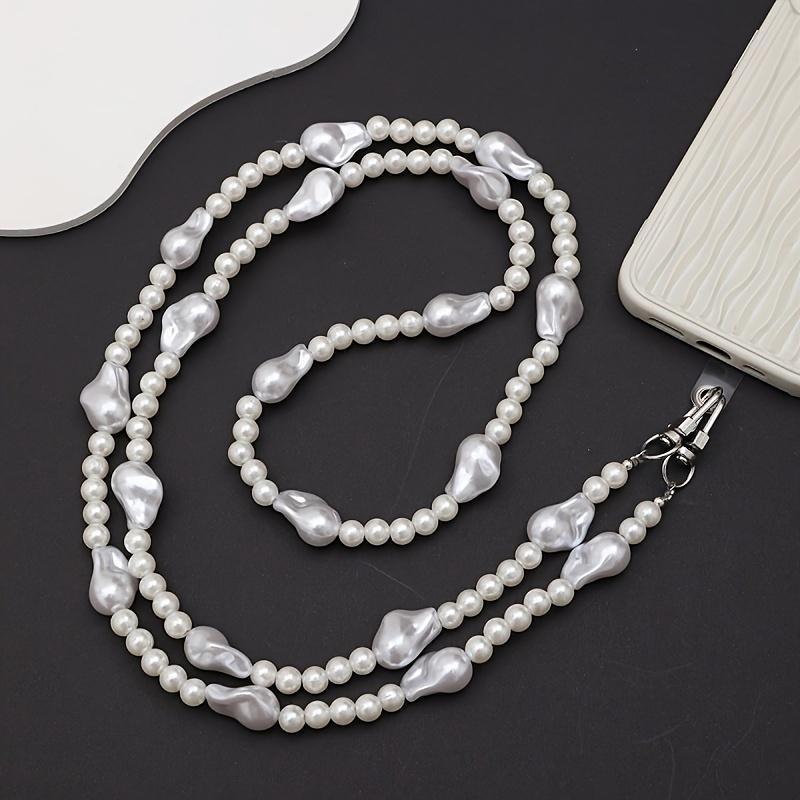 Pearl Phone Chain Crossbody Bag Strap DIY Beaded Long Anti-Drop Phone Holder, Stylish Accessory for Women & Girls белый