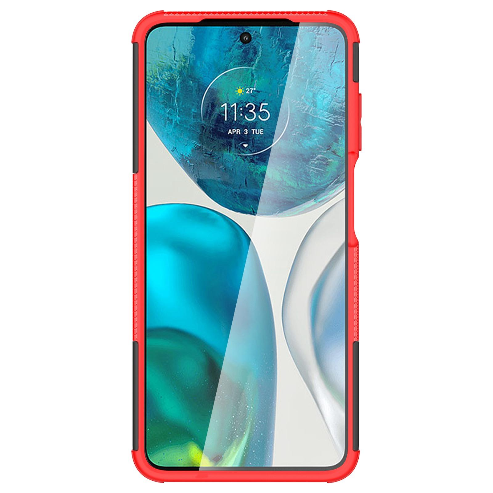 

For Motorola Moto G52 4G/G82 5G Hard PC Soft TPU Shock Absorption Protection Case Tyre Pattern Design Kickstand Cover Red