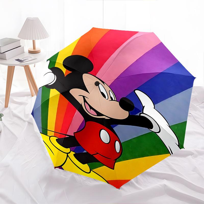 Mickey Mouse, Rainbow Themed Automatic Opening and Closing Umbrella, Brightly Colored 8-rib Portable Umbrella, Suitable for Men and Women, A Perfect G