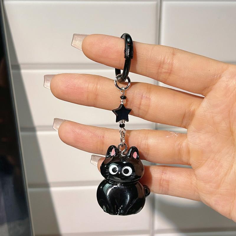 Black Cat Pendant Pendant Q Cute Big-Eyed Cat Star Keychain Cartoon Girlfriend Small Gift Bag Accessories