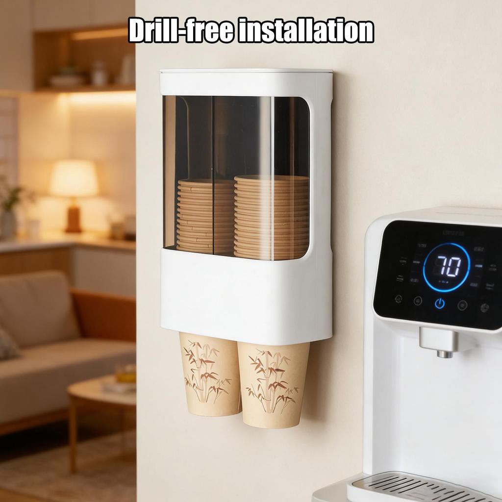 Cup Dispenser Wall Mount Double Cylinders Storage Rack Coffee Cup Organizer for Home Kitchen Restaurant Cafe Bar Breakroom Party