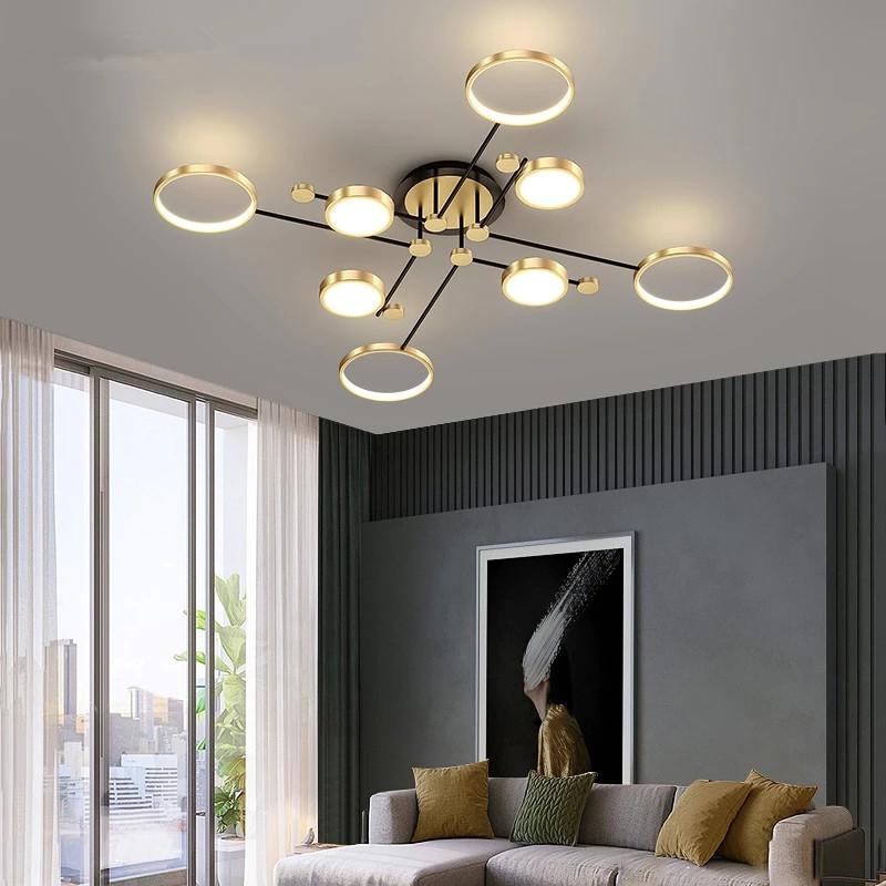 Aluminum LED Chandelier for Living Room Bedroom Hanging Lamp Gold Frame Pendant Dropshipping Indoor Lighting Lustre Fixtures