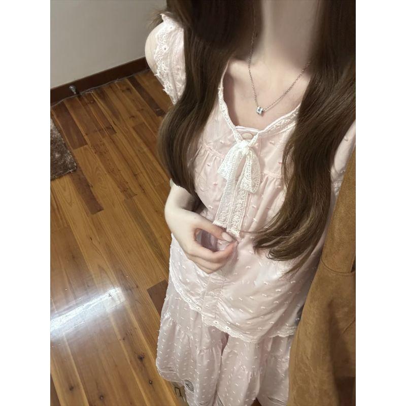 Kumikumi Sweet Set Lace Tether Cami Women Summer Lace Skirt A- Line Skirt Two-piece Set