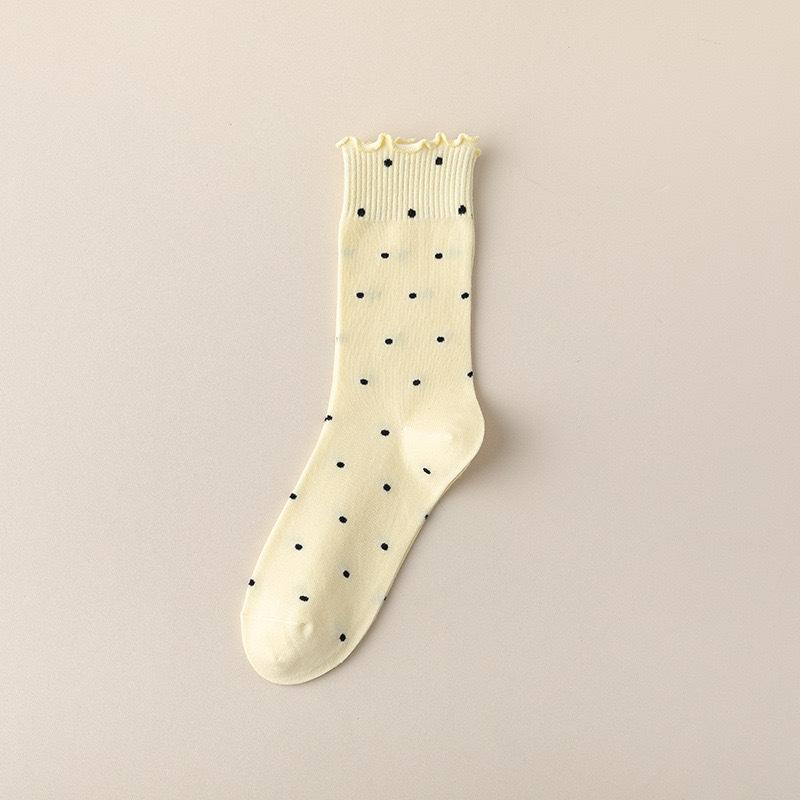 Black Fungus Polka Dot Pile Socks, Women's Mid-calf Socks, Casual Cotton Socks, Versatile Solid Color Ballet-style Cute Long Socks