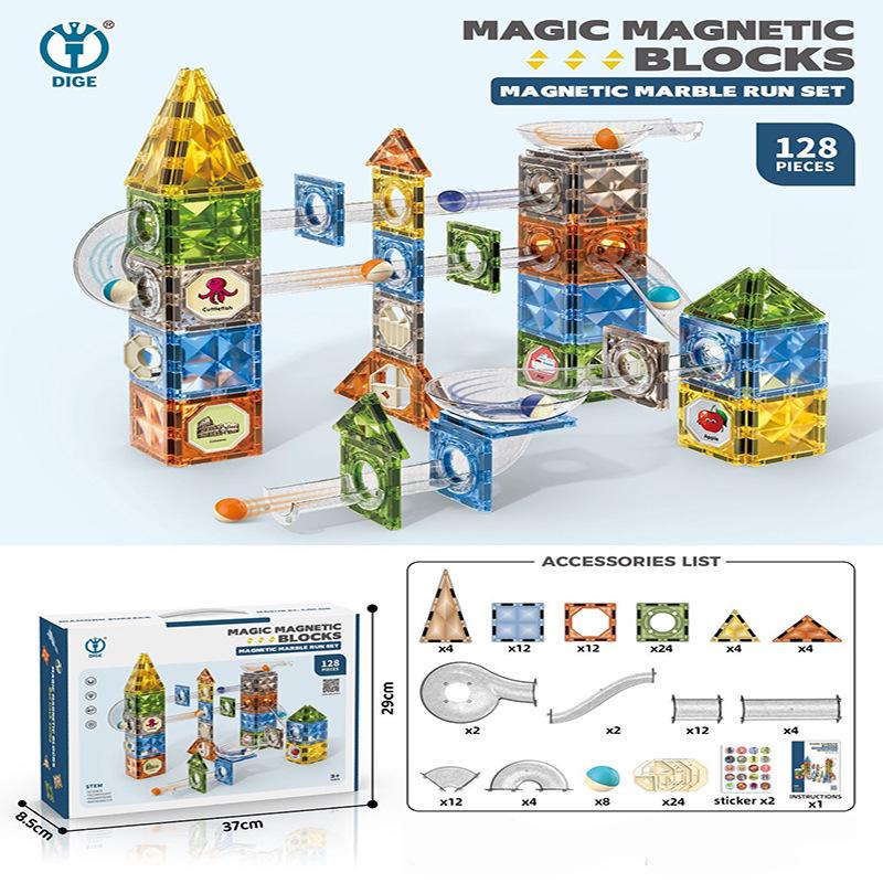 Digefei Magnetic Building Blocks: Educational Diamond Drill, Roller Ball Track, Colorful Lights, Strong Magnet, Pipe & Surface Sheets.