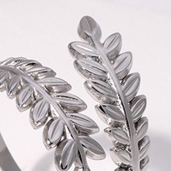 Adjustable Open Leaf Ring Natural Decorative Ring Nature Style Stainless Steel Inspired Jewelry for Women Girls
