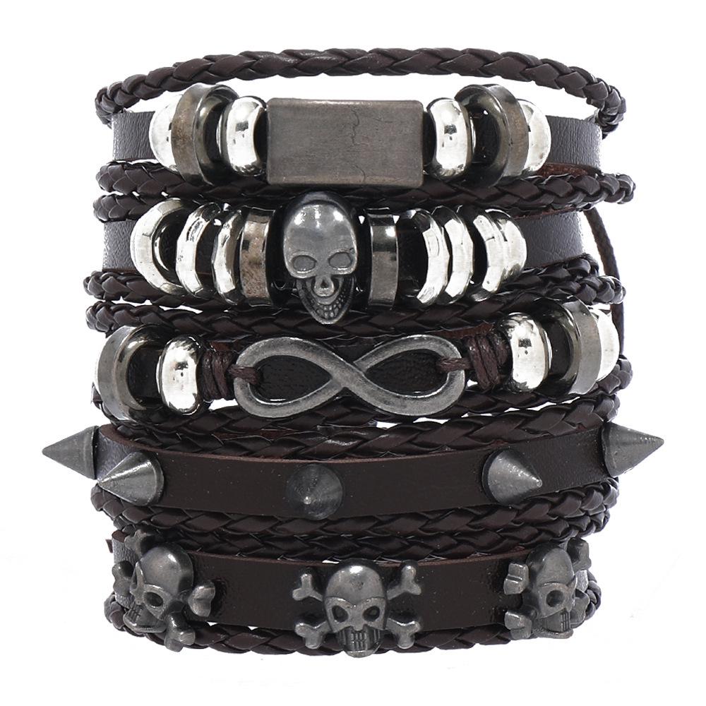 Skull & Infinity Alloy Leather Bracelet Set - 5 Pieces