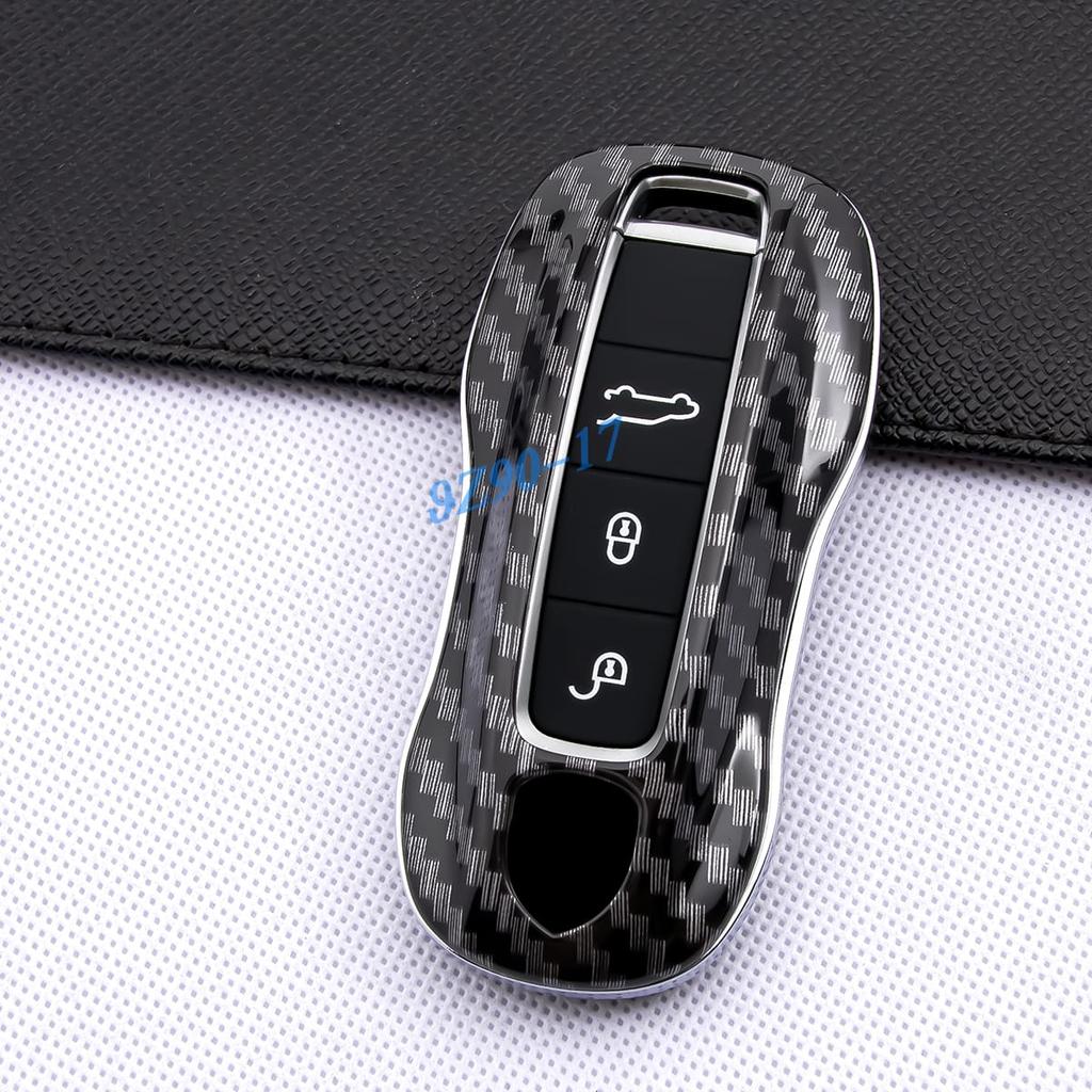 Carbon Fiber Car Key Fob Case Cover Chain Ring Holder For - Porsche Cayenne Coupe Panamera Taycan 911