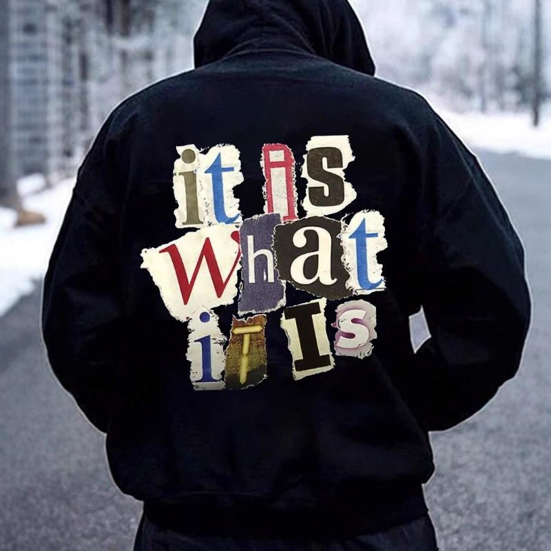 Autumn Winter Long Sleeved Back Letter Pattern Printed Top with Loose Hooded Sweatshirt Cover Hoodies & Sweatshirts Men’s