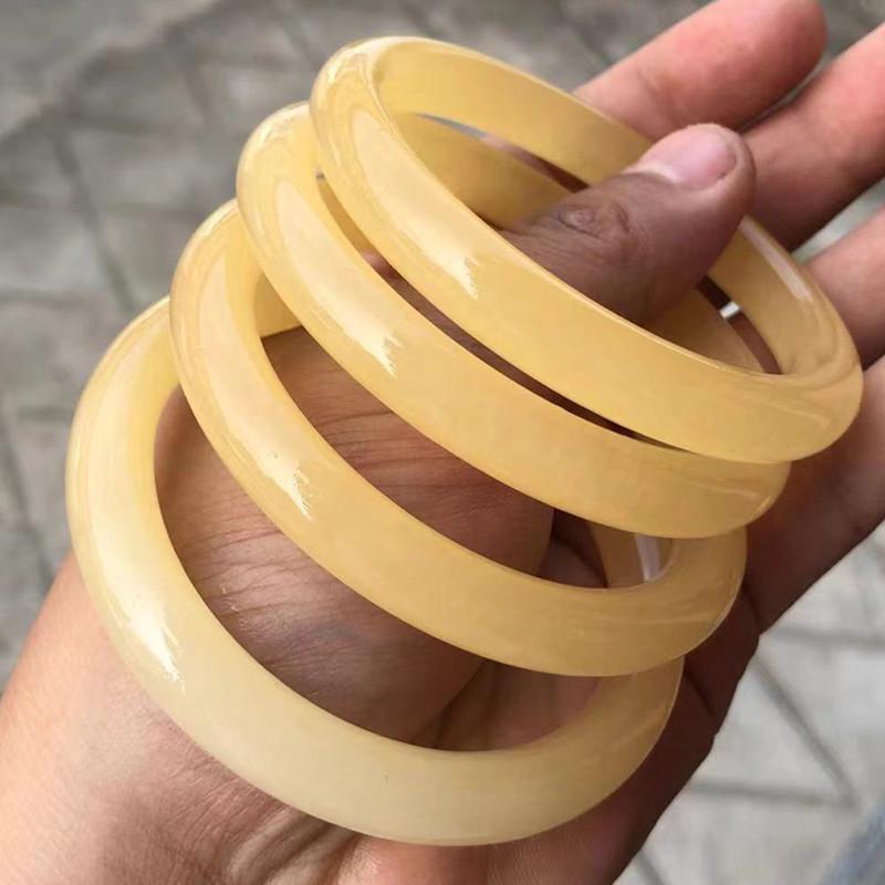 

Натуральный желтый браслет из афганского нефрита - Бежевый нефрит, женский подарок