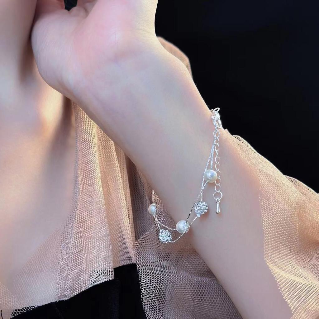 Korean Gypsy Double-Layer Frosted Bracelet Pearl Bracelet Women'S Light Luxury Delicate Girlfriend Bracelet