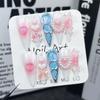 10 Pcs Long Almond Handmade Press On Nails With Heart Decoration Fake Nail Tips Stick On False Nails For Women