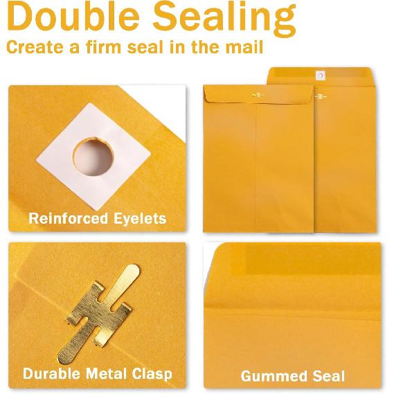 10x13 Clasp Envelopes 20 Pack, Goefun Large Brown Yellow Manilla Envelopes 10x13 with Clasp and Gummed Seal for Office - 100GSM Kraft Paper