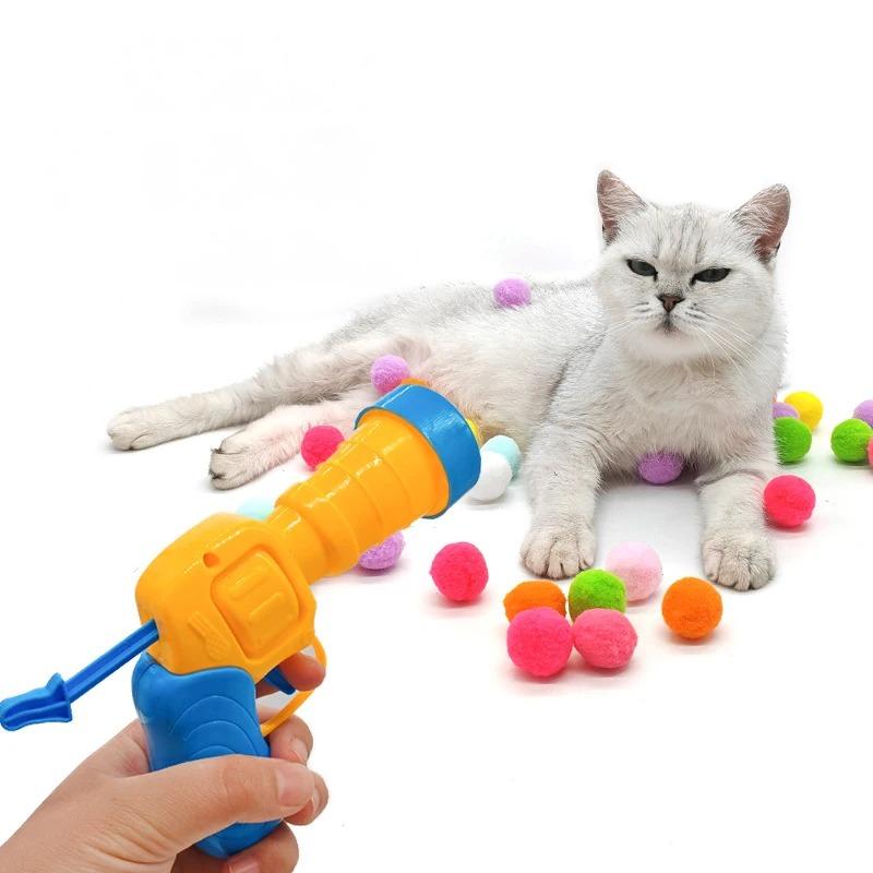 Cat Plush Ball Shooting Gun Relieving Depression Silent Ball Cat Toy Mini Shooting Gun Games Plush Ball Toys Pet Supplies