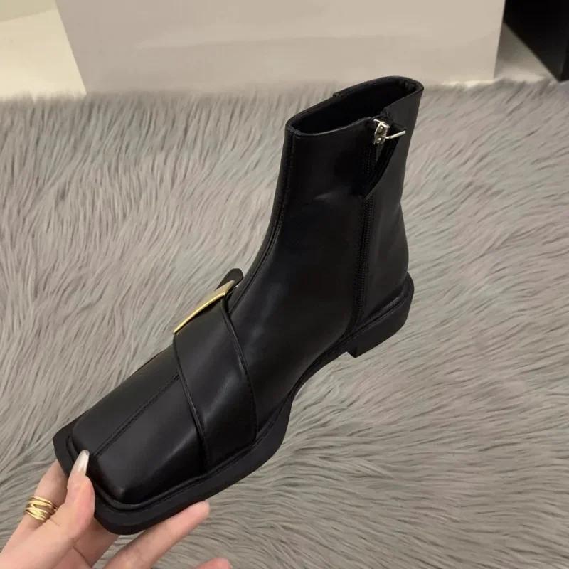 Ladies Shoes Side Zipper Women'S Boots Fashion Metal Decoration Modern Boots Women New Square Toe Shoes For Women