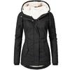 Women's Hooded Cotton Jacket with Plush Lining - Medium Long Style for Autumn/Winter