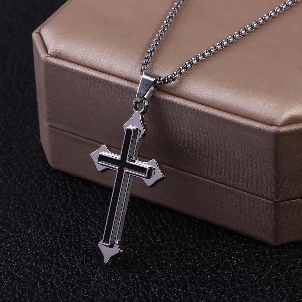 Style Black Hollow Stainless Steel Men Necklaces Clavicle Chains Cross Pendants Cross Necklaces