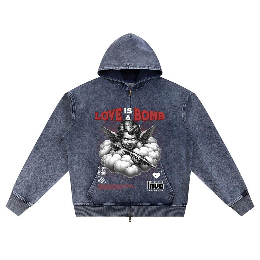 

Худи на молнии из вязаного денима с принтом DTG Angel Streetwear Brother XL темно-синий