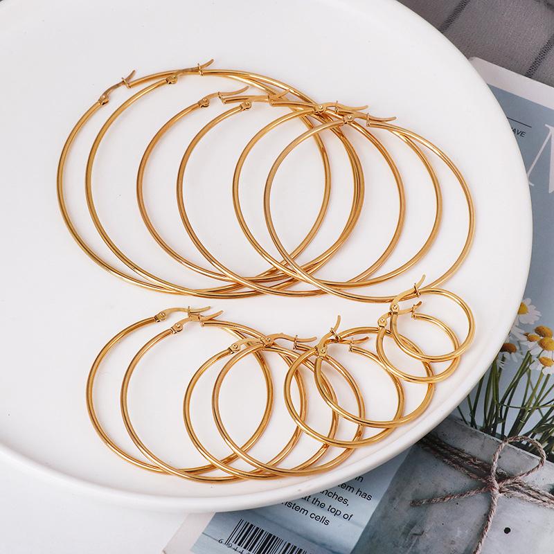 30-80Mm Big Simple Classic Hoop Earrings For Women Girls Circle Stainless Steel Earrings Gold Color Round Earings Gift
