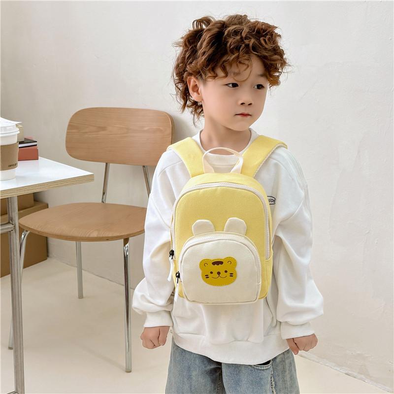 Kids Bear Cartoon Canvas Backpack With Breathable And Durable Design For Preschool Children