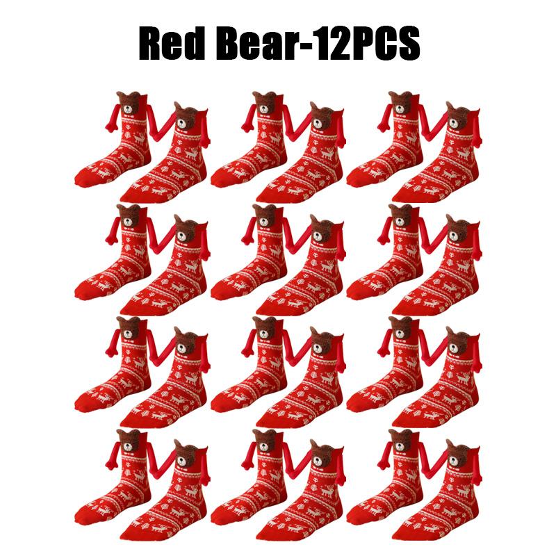 12PCS Christmas Socks Fall and Winter Cotton Magnet Hand-holding Socks Mid-calf Socks Cute Couple Socks Cartoon Christmas Socks