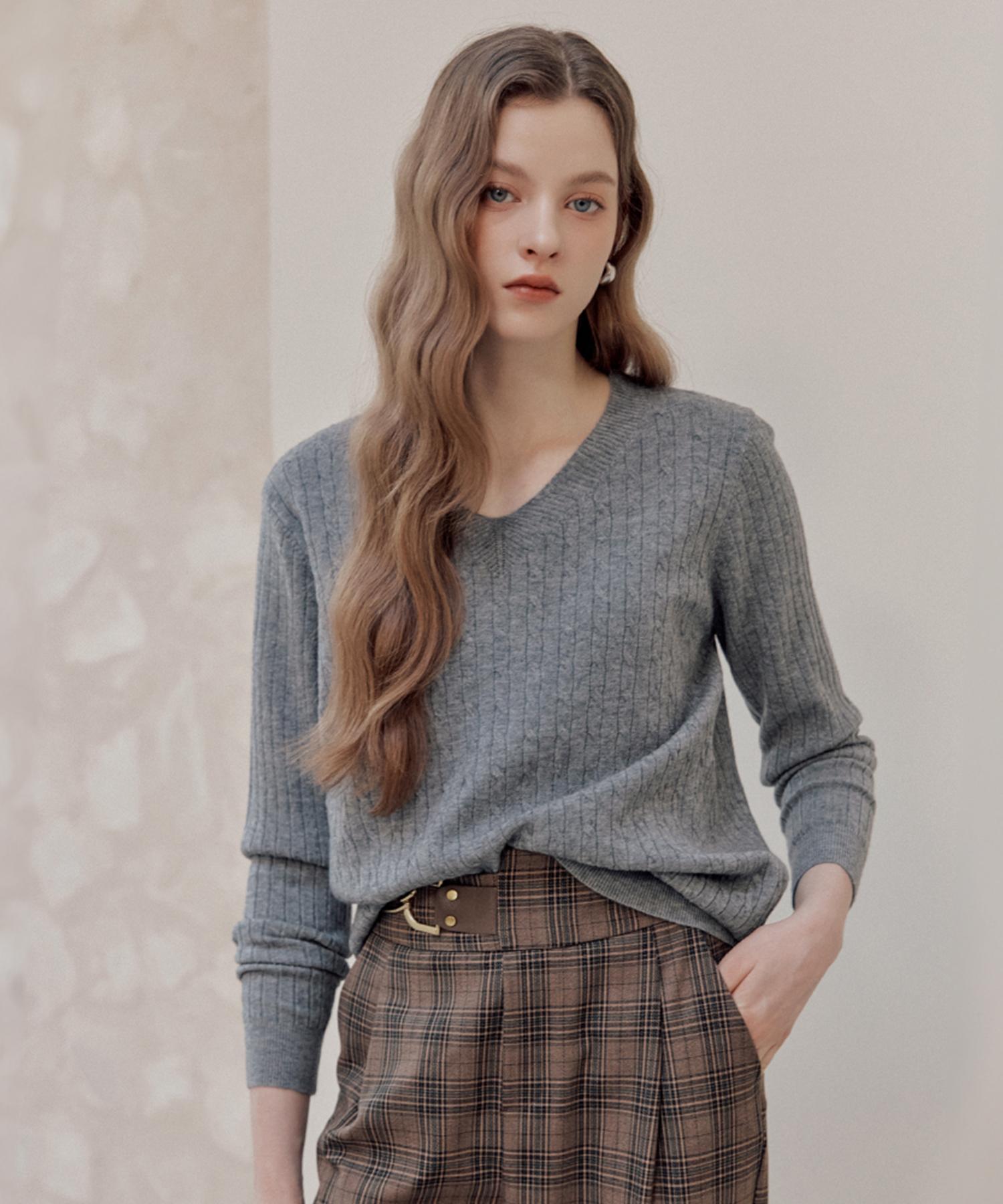 Maja Mini Twist V-Neck Knit Grey/Free