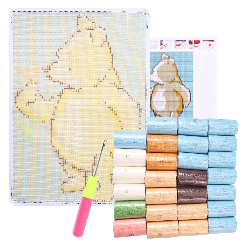 3D Latch Hook Rug Kit DIY Handcraft Rug Beginner Making Kit 3D Bear/Owl Shaped Pattern Segment Embroidery Pillow Sofa Cushions