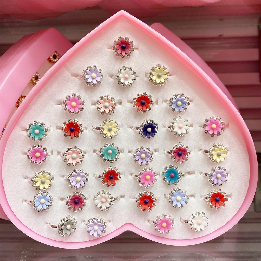 36 Anillos Ajustables para Niñas Juguetes de Maquillaje para Jugar a Fingir para niños Joyería de Dibujos Animados Anillos de Aleación Regalos de Cumpleaños para Niñas