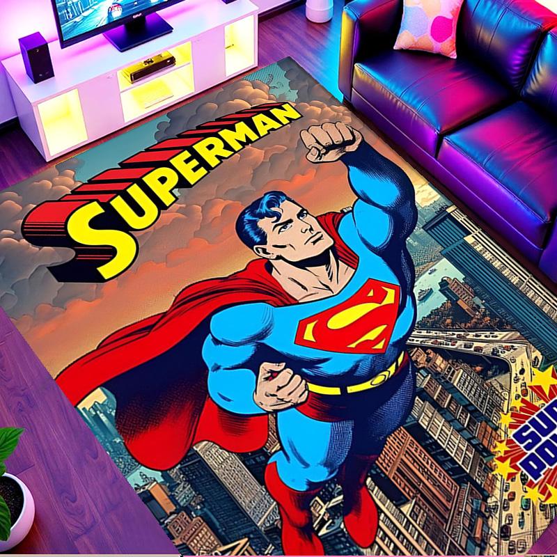 Superman Print Rug, Washable Floor Carpet, For Entryway Dorm Laundry Room Office Study, Home Decor Birthday Christmas Gift