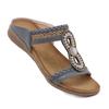 Mode Europäische und Amerikanische Sandalen Böhmische Strasssteine Bequeme Runde Zehenpartie Strandurlaub Große Größe Flache Schuhe Hausschuhe Lässig