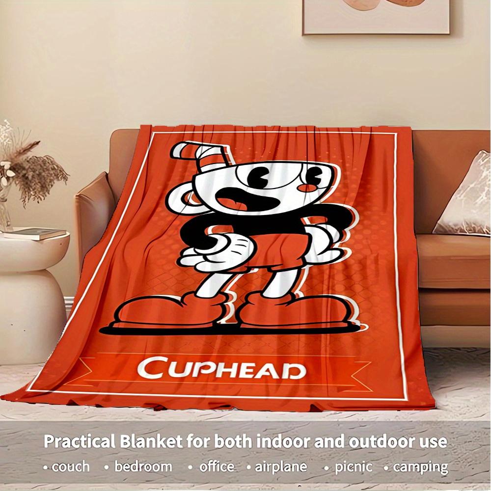 1pc Cuphead,Cartoon,Orange Flannel Blanket  Lightweight Soft for All Seasons, Ideal for Couch, Office, Bed, Travel, Camping  Throw