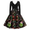Ladies' Fashionable Retro Long Sleeved Square Neck Christmas Printed Evening Dress Dress