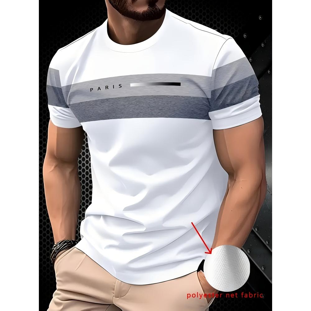 Men's letter pattern printed round neck short sleeved shirt