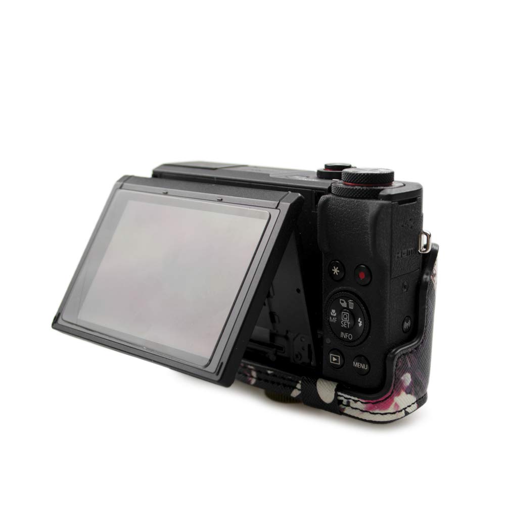 Kinokoo PowerShot G7 X Mark 3/G7 X Mark III/G7X3/G7 X Mark 2/G7 X Mark II/G7X2 Case with Tripod Hole and Shoulder Strap (Floral Black)