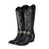 Embroidery Western Boots Women's Mid Calf Cowboy Boots Belt Buckle Chain Decor Shoes Comfy Med Heels Footwear