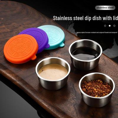 304 Stainless Steel 40ml Leak-Proof Condiment Dish with Lid - Portable for Outdoor Camping