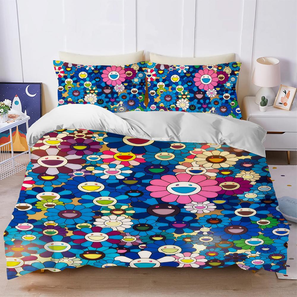 Art M-Murakami Flowers Duvet Cover Set Soft Wash Bed 3 Piece Summer Comfortable Student Dormitory Home Baby Bedding Best Seller