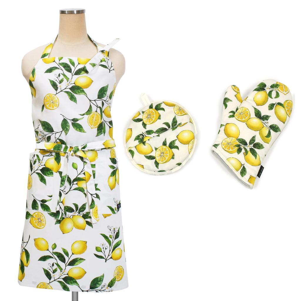 STYLE Decor Set Mitten Pot Set Apron Kitchen Cooking Citrus Lemon Gift Celebration Stylish Cute STYLE Decor W8701400 2-piece