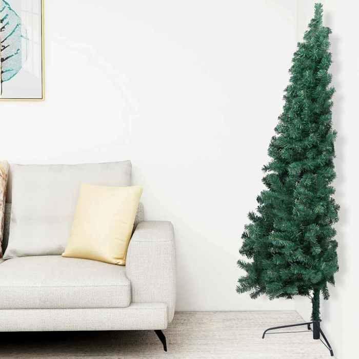 Maison Exclusive - Demi-arbre de Noël artificiel pré-éclairé et boules vert 150 cm