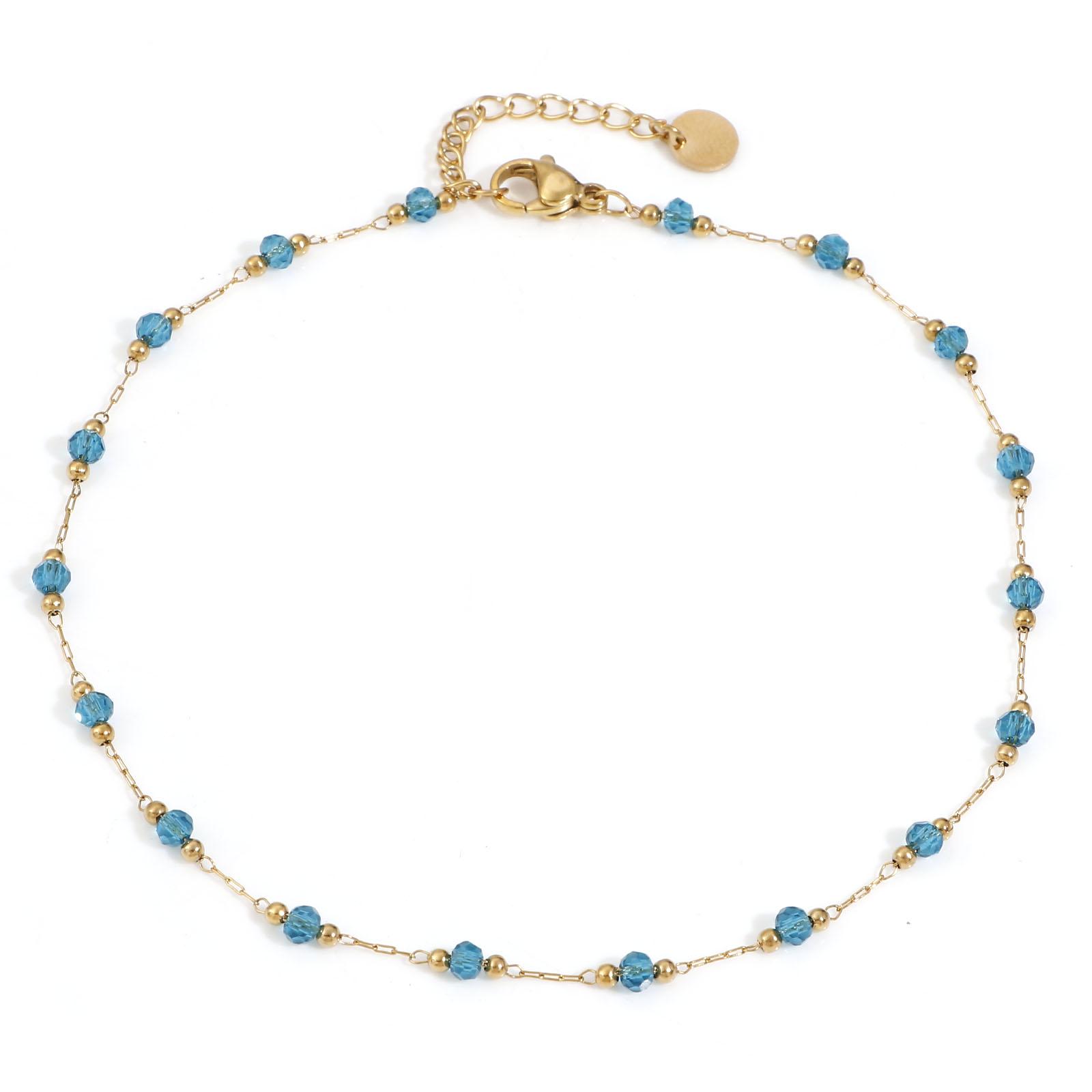 

304 Stainless Steel Anklet For Women Summer Beach Foot Show Jewelry Natural Stone Bead Link Chain Anklet 25cm long, 1 Piece синій