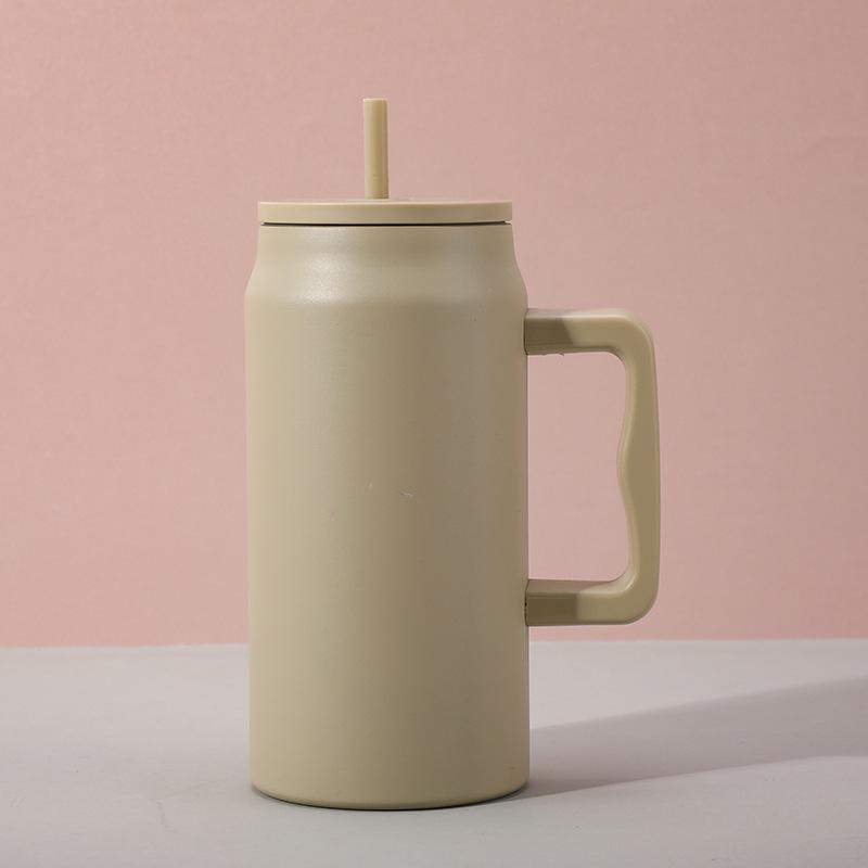 Large Capacity Travel Cup with Handle & Straw, Leak-Proof, Portable, Fits Car Cup Holder, Ice Cooler Function