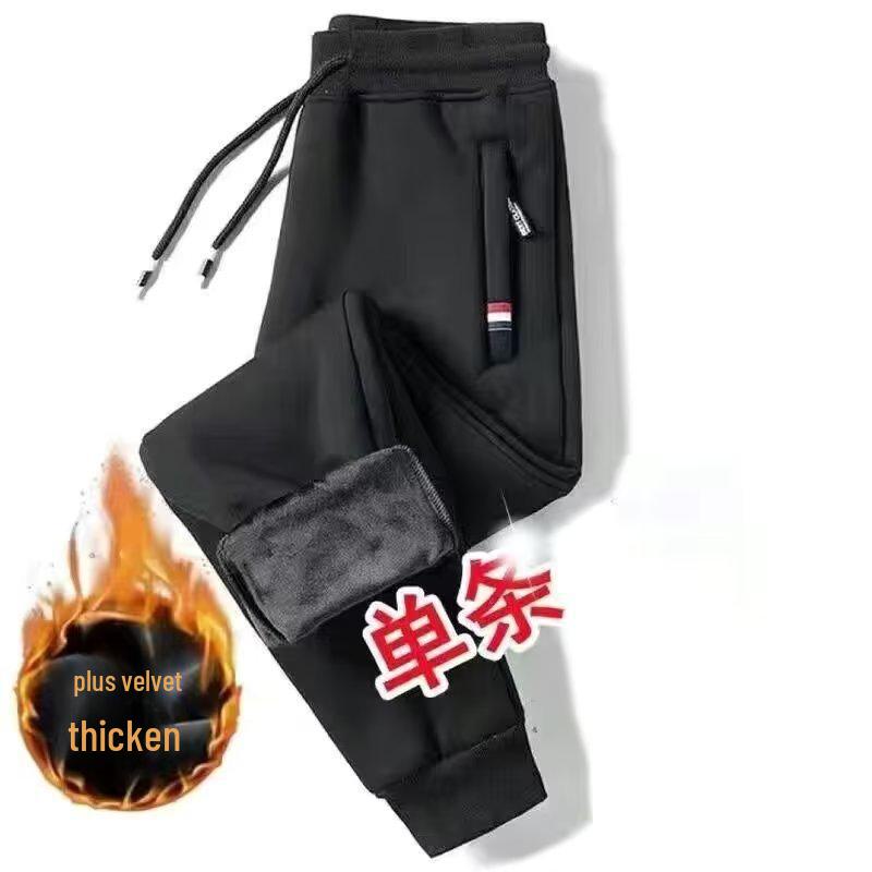 2024 Velvet Thickened Men's Loose Casual Zipper Sweatpants for Autumn and Winter