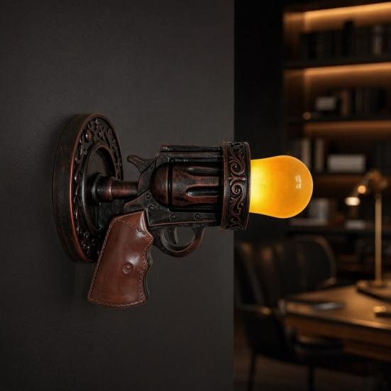 Vintage Wall Sconce Light, Resin Pistol Shaped Statue Night Light, Decorative Indoor Wall Mount Lamp for Bedroom Bedside Living Room Hallway,