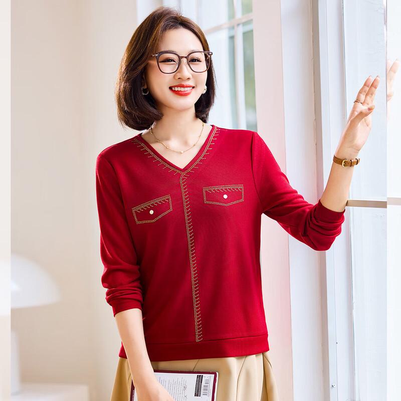 

Женская футболка с V-образным вырезом, стразами и длинным рукавом 2XL