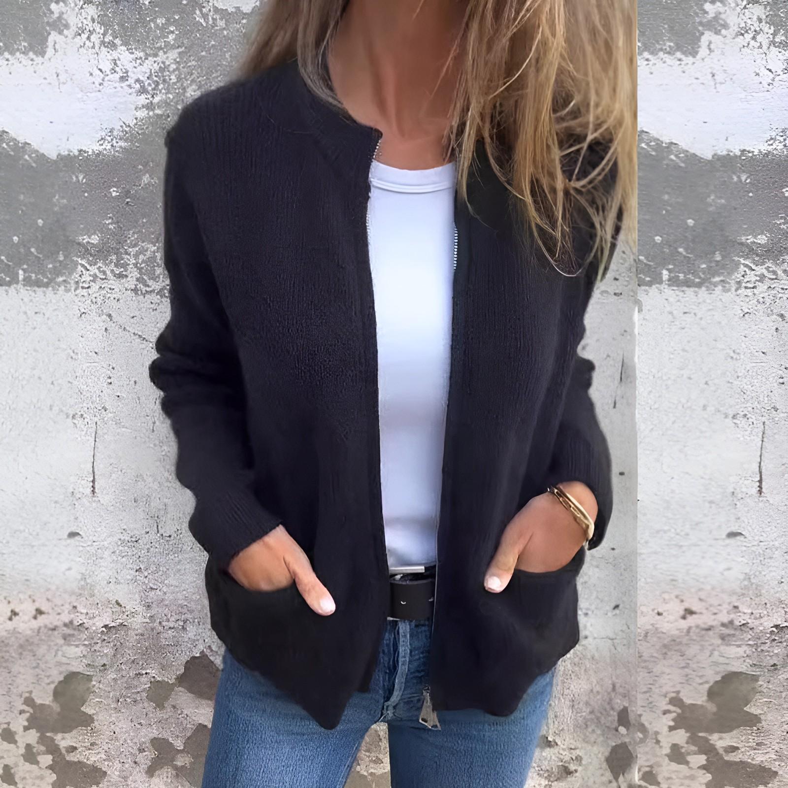 

Женская однотонная модная повседневная куртка с воротником-стойкой и застежкой-молнией, свободная куртка с карманами L чёрный