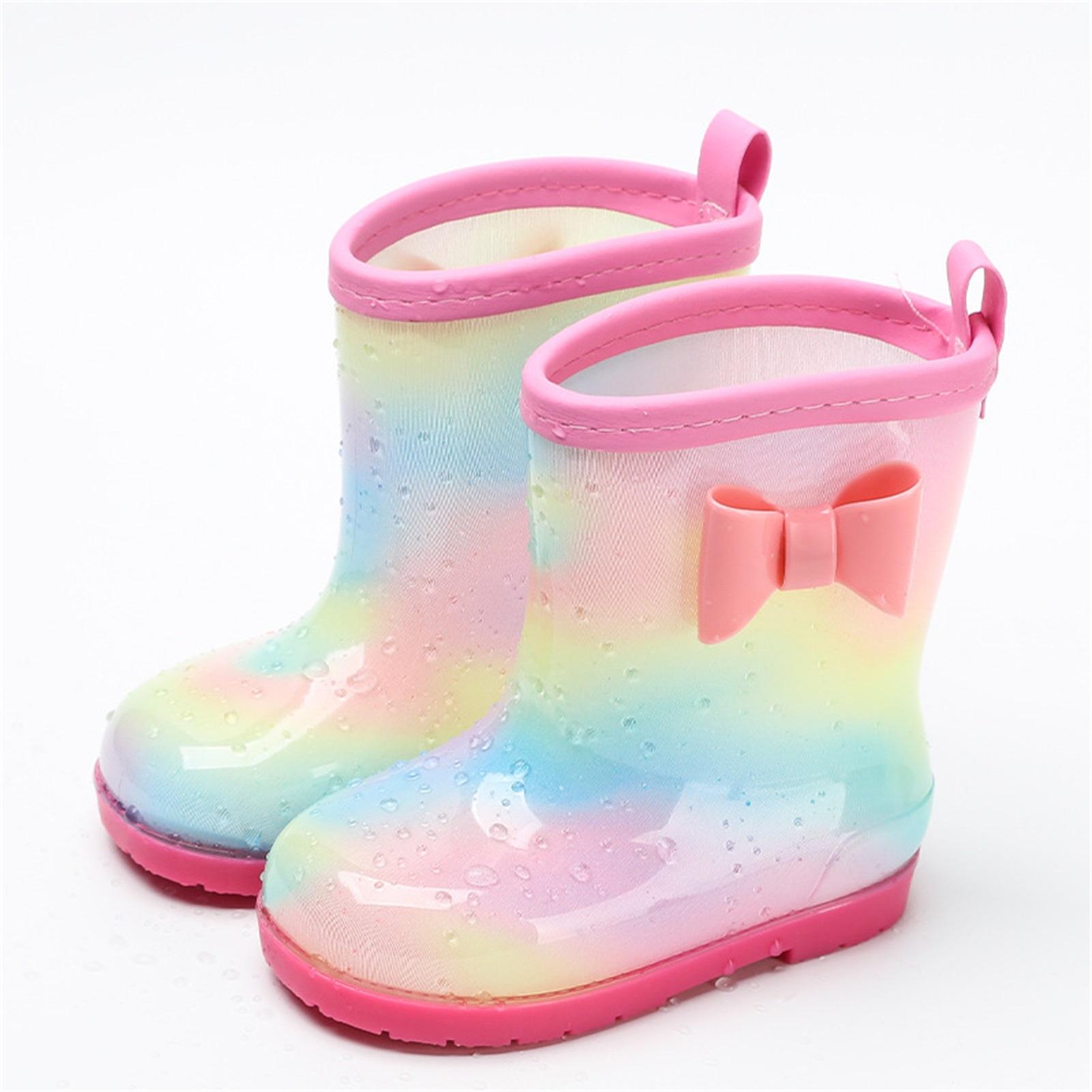 

1 Pair Kids Rain Boots Four Seasons Universal Children s Rainbow Bow Non Slip Waterproof Breathable Rain Boots 150mm (Inner Length 145mm) розовый