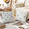 Blue And White Floral Cushion Cover Durable Hypoallergenic Organic Linen Pillow Cover Short Size Washable SkinFriendly